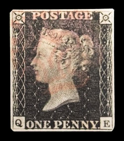 GB QUEEN VICTORIA, BLACK PENNY, PLATE 1b Q-E, RE-ENTRY, NO RECORD, BASE SHIFT, “O” FLAW, 4 MARGINS GB QUEEN VICTORIA, BLACK PENNY, PLATE 1b Q-E, RE-ENTRY, NO RECORD, BASE SHIFT, “O” FLAW, 4 MARGINS