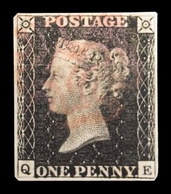 GB QUEEN VICTORIA, BLACK PENNY, PLATE 1b Q-E, RE-ENTRY, NO RECORD, BASE SHIFT, “O” FLAW, 4 MARGINS