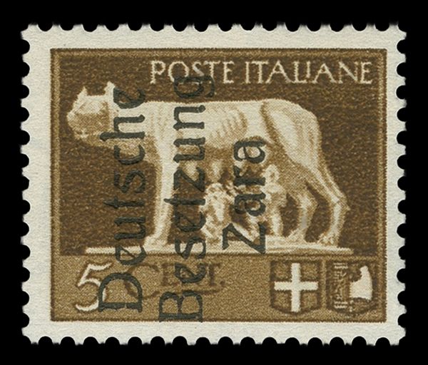1943, GERMAN OCCUPATION of ZARA, 5c BROWN, OVERPRINT, Mi.1IIPFIX, MNH