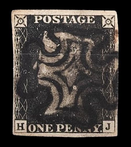 GB QUEEN VICTORIA 1840, 1d BLACK PENNY, Pl.1a H-J, BOTTOM DOUBLE, ROY FLAW