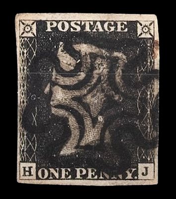 GB QUEEN VICTORIA 1840, 1d BLACK PENNY, Pl.1a H-J, BOTTOM DOUBLE, ROY FLAW