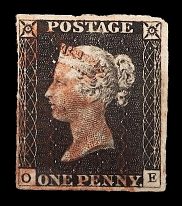 GB QUEEN VICTORIA, BLACK PENNY, PLATE 2, BLACK, O-E, RAY FLAW, 4 MARGINS GB QUEEN VICTORIA, BLACK PENNY, PLATE 2, BLACK, O-E, RAY FLAW, 4 MARGINS