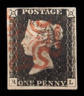 GB QUEEN VICTORIA, BLACK PENNY, PLATE 2, BLACK, R-L, RAY FLAW, 4 MARGINS