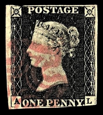 GB QUEEN VICTORIA, 1d INTENSE BLACK, PLATE 2, A-L, RAY FLAW, RED MALTESE CROSS