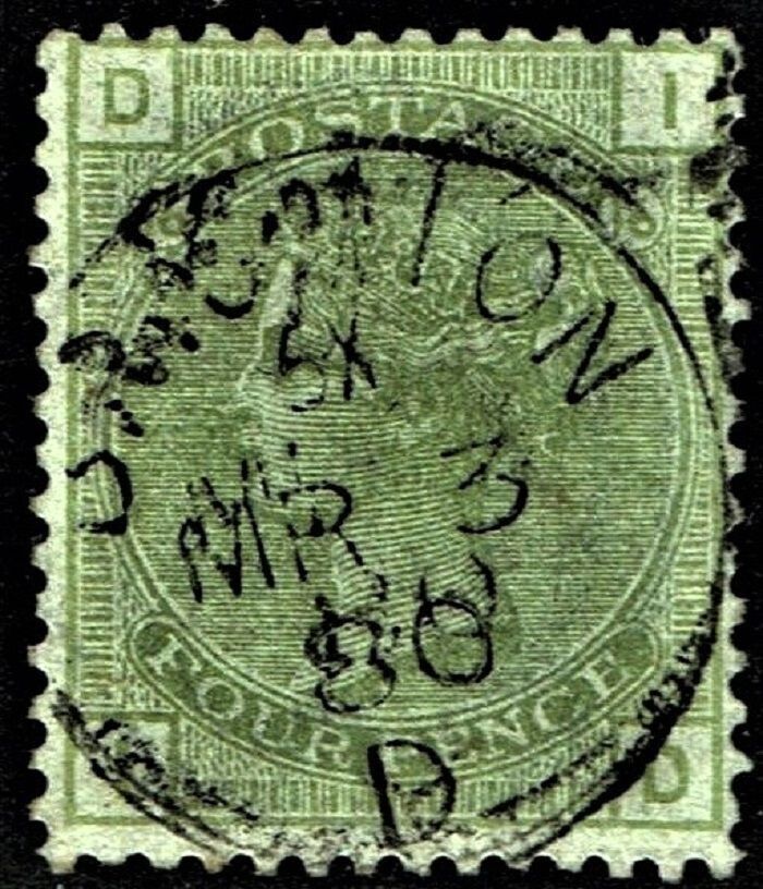 GB QUEEN VICTORIA, 1877, 4d SAGE-GREEN, SG153 Pl.16, DI|ID, USED