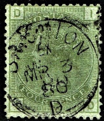 GB QUEEN VICTORIA, 1877, 4d SAGE-GREEN, SG153 Pl.16, DI|ID, USED
