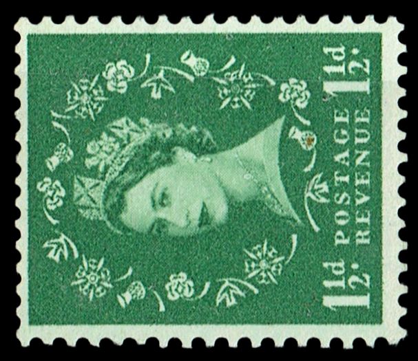 GB QUEEN ELIZABETH II 1954, 1½ d GREEN Sg.517a, WMK SIDEWAYS, MNH