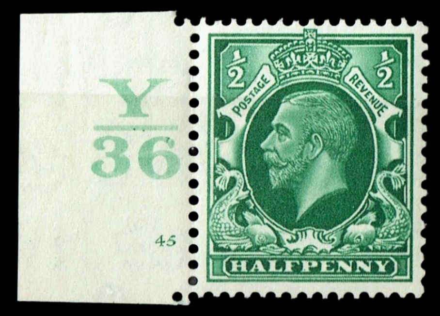 GB KING GEORGE V 1934, ½d GREEN, Cylinder 45, Control Y36(No Dot), Sg.439, Mi.175X, MNH