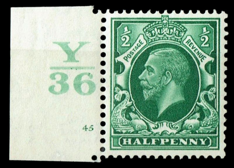 GB KING GEORGE V 1934, ½d GREEN, Cylinder 45, Control Y36(No Dot), Sg.439, Mi.175X, MNH