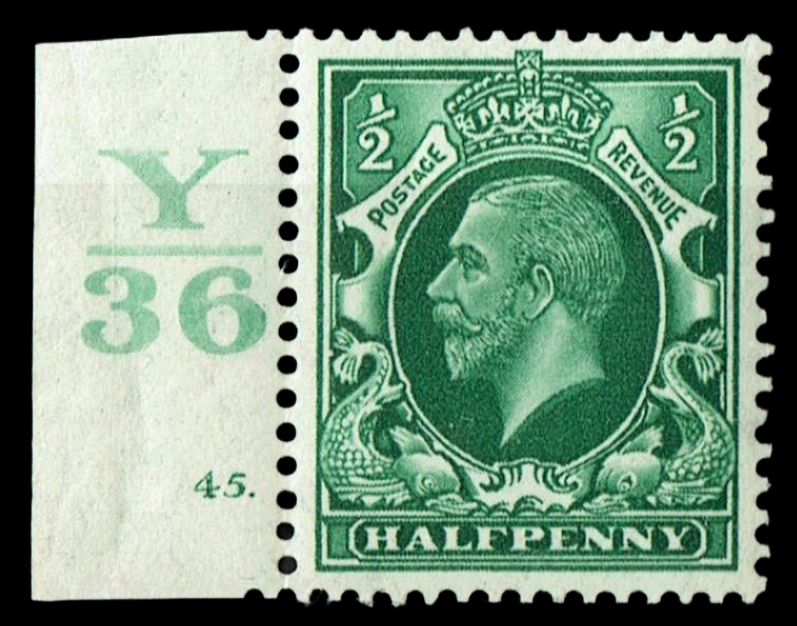 GB KING GEORGE V 1934, ½d GREEN, Cylinder 45, Control Y36(Dot), Sg.439, Mi.175X, MNH