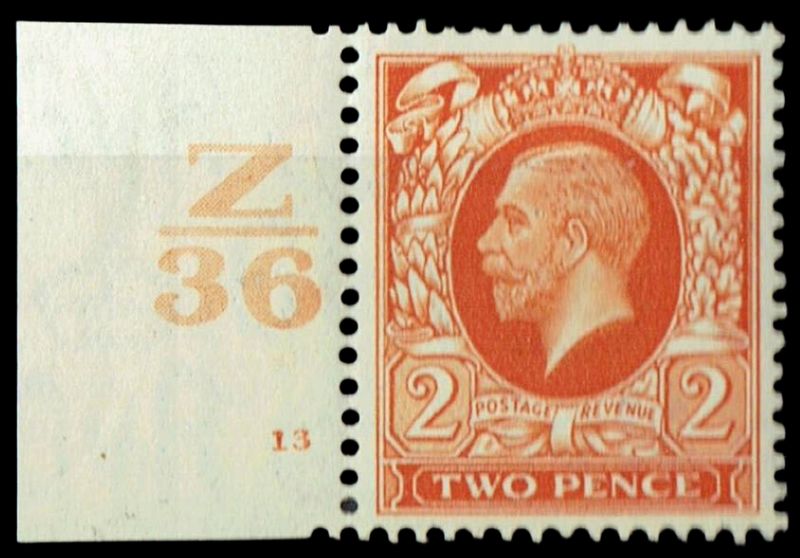 GB KING GEORGE V 1934, 2d ORANGE, Cylinder 13, Control Z36(No Dot), Sg.442, Mi.178, Mint