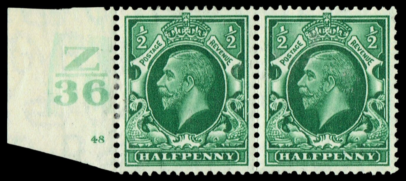 GB KING GEORGE V 1934, ½d GREEN, Cylinder 48, Control Z36 (No Dot), Sg.439, Mi 175X, MNH GB KING GEORGE V 1934, ½d GREEN, Cylinder 48, Control Z36 (No Dot), Sg.439, Mi 175X, MNH