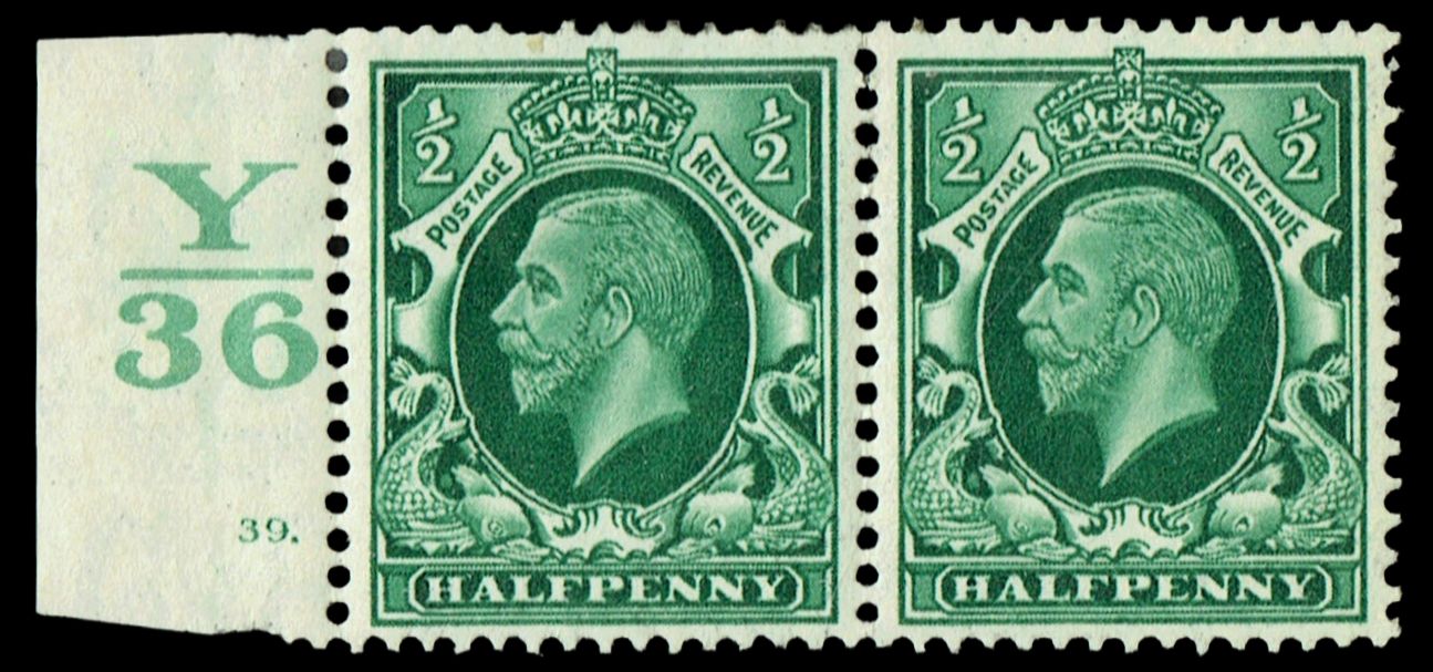 GB KING GEORGE V 1934, ½d GREEN, Cylinder 39, Control Y36 (Dot), Sg.439, Mi.175X, MNH GB KING GEORGE V 1934, ½d GREEN, Cylinder 39, Control Y36 (Dot), Sg.439, Mi.175X, MNH