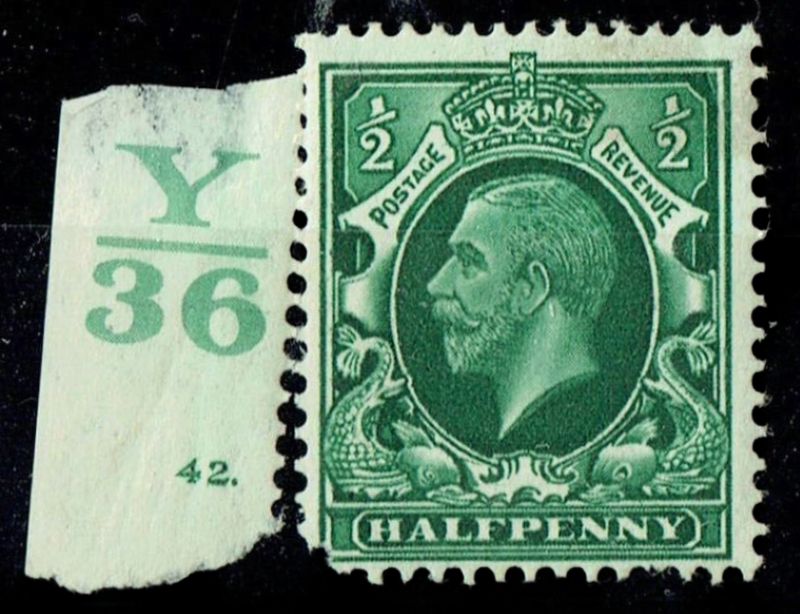 GB KING GEORGE V 1934, ½d GREEN, Cylinder 42, Control Y36(Dot), Sg.439, Mi.175X, MNH