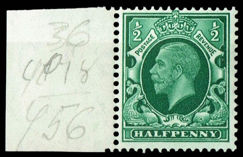 GB KING GEORGE V 1934, ½d GREEN, Cylinder 49, Control Y36(No Dot), Sg.439, Mi.175X, MNH
