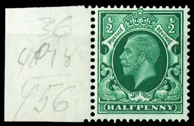 GB KING GEORGE V 1934, ½d GREEN, Cylinder 49, Control Y36(No Dot), Sg.439, Mi.175X, MNH