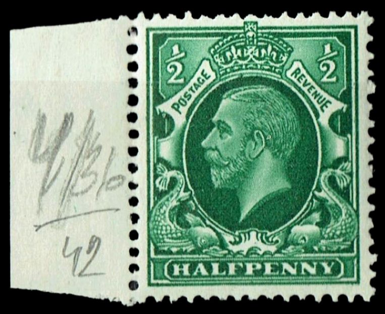 GB KING GEORGE V 1934, ½d GREEN, Cylinder 42, Control Y36(No Dot), Sg.439, Mi.175X, MNH