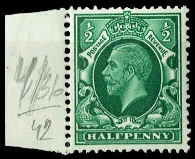 GB KING GEORGE V 1934, ½d GREEN, Cylinder 42, Control Y36(No Dot), Sg.439, Mi.175X, MNH