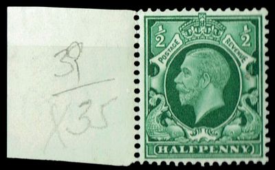 GB KING GEORGE V 1934, ½d GREEN, Cylinder 39, Control X35(No Dot), Sg.439, Mi.175X, MNH