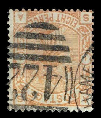 GB QUEEN VICTORIA 1876, 8d ORANGE, Sg.156Wi Pl.1, Mi.45a, AS|SA, Used/ FU GB QUEEN VICTORIA 1876, 8d ORANGE, Sg.156Wi Pl.1, Mi.45a, AS|SA, Used/ FU