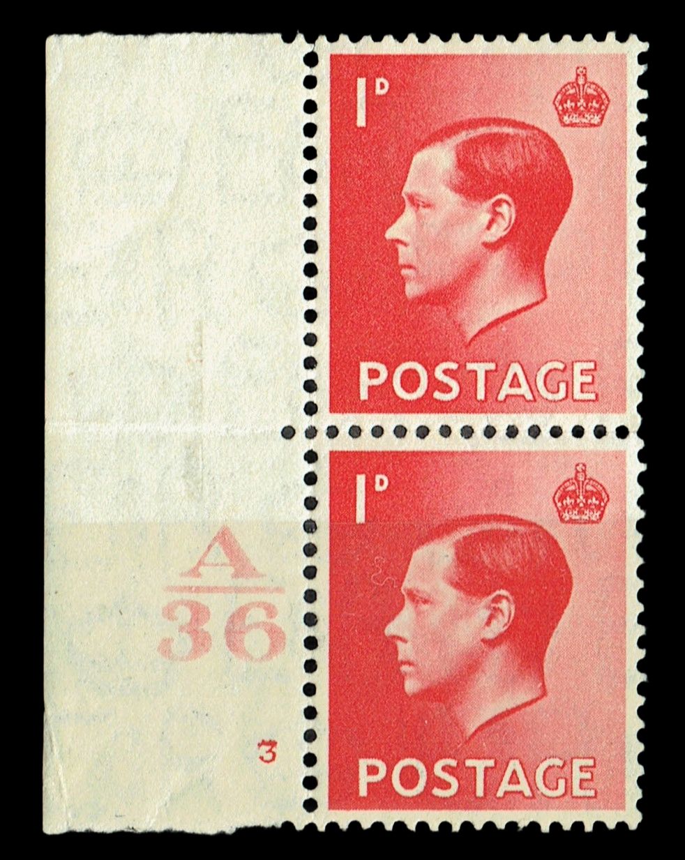 GB KING EDWARD VIII, PAIR of 1d SCARLET Sg.458, Cylinder 3, Control A36 (NO Dot)