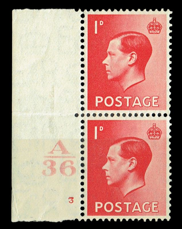 GB KING EDWARD VIII, PAIR of 1d SCARLET Sg.458, Cylinder 3, Control A36 (NO Dot)