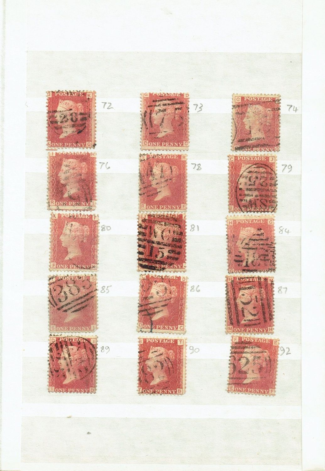 GB QUEEN VICTORIA 1841/45, 1d RED PENNY, Plate 72 to 225