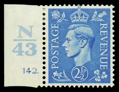 GB KING GEORGE VI 1941, 2½d ULTRAMARINE, Sg.489, Cyl.142(Dot) Control N43, Mint Hinged