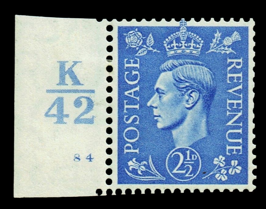 GB KING GEORGE VI 1941, 2½d ULTRAMARINE, Sg.489, Cyl.84(NO Dot) Control K42, Mint Hinged