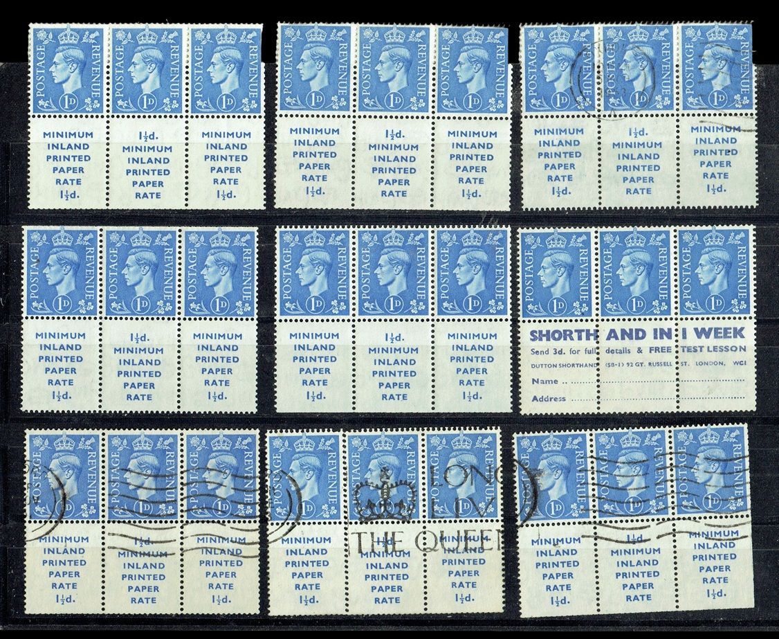 GB KING GEORGE VI 1940, 9x BOOKLET PANES with PRINTED LABELS, SPACING ERRORS