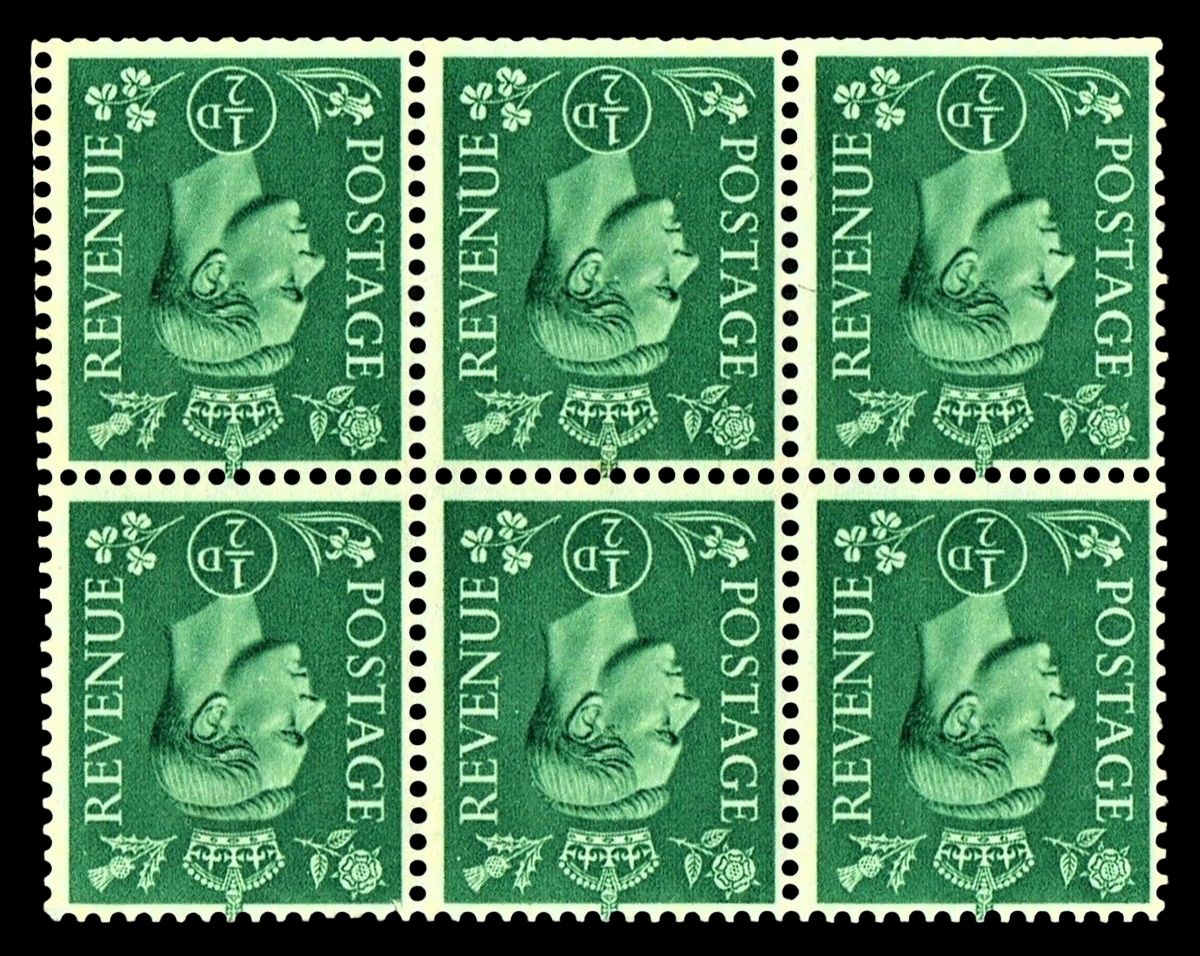 GB KING GEORGE VI 1937 BOOKLET PANE, ½d GREEN WMK INVERTED, SG462bW GB KING GEORGE VI 1937 BOOKLET PANE, ½d GREEN WMK INVERTED, SG462bW