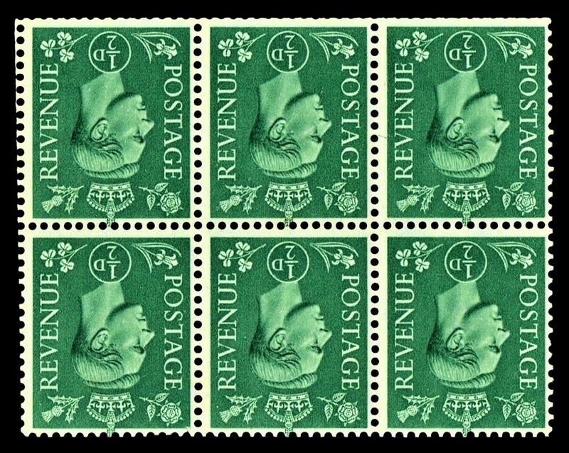 GB KING GEORGE VI 1937 BOOKLET PANE, ½d GREEN WMK INVERTED, SG462bW