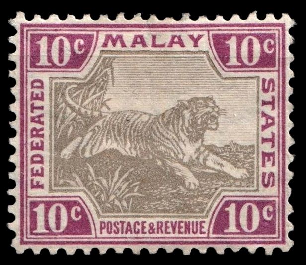 1904-22 MALAY, BRITISH COLONY, 10c GREY-BROWN & CLARET, SG43, MNH