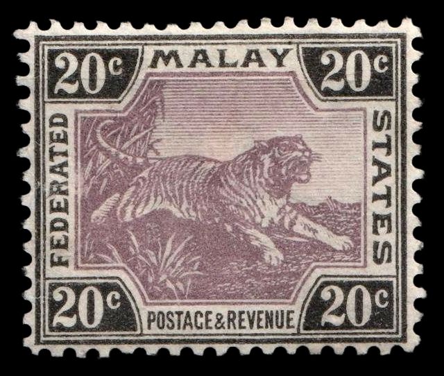 1904-22 MALAY, BRITISH COLONY, 20c PURPLE-BLACK, SG45a, MNH