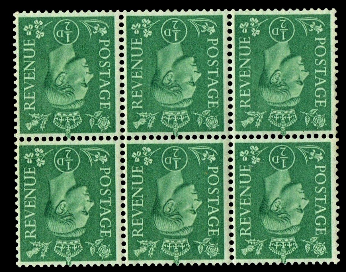 GB KING GEORGE VI 1937 BOOKLET PANE, ½d GREEN WMK INVERTED, SG462Wi GB KING GEORGE VI 1937 BOOKLET PANE, ½d GREEN WMK INVERTED, SG462Wi
