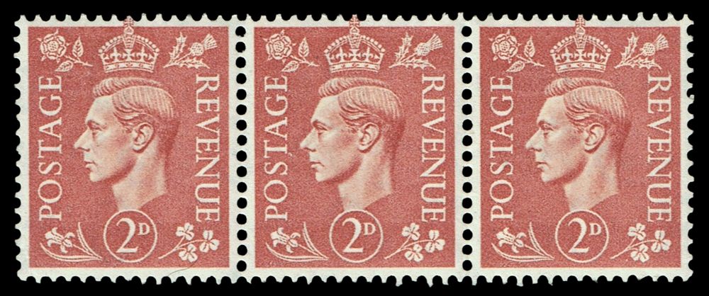 GB KING GEORGE VI 1951, STRIP of 3 STAMPS, 2d PALE RED-BROWN, SG506, MNH