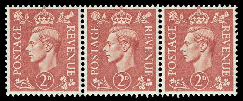 GB KING GEORGE VI 1951, STRIP of 3 STAMPS, 2d PALE RED-BROWN, SG506, MNH