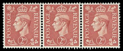 GB KING GEORGE VI 1951, STRIP of 3 STAMPS, 2d PALE RED-BROWN, SG506, MNH