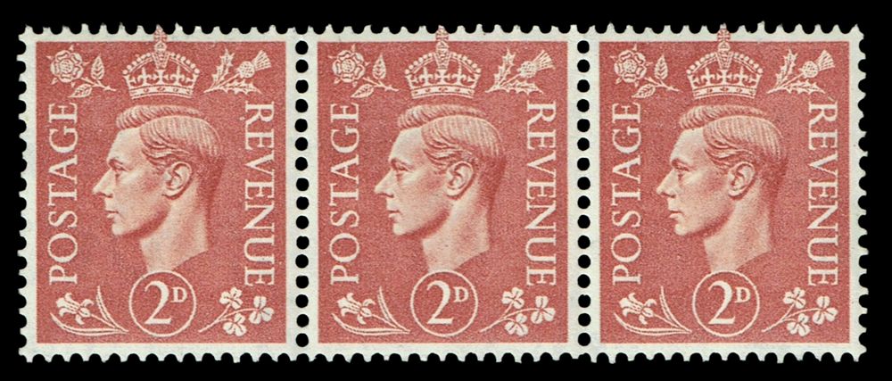 GB KING GEORGE VI 1951, STRIP of 3 STAMPS, 2d PALE RED-BROWN, SG506, MNH