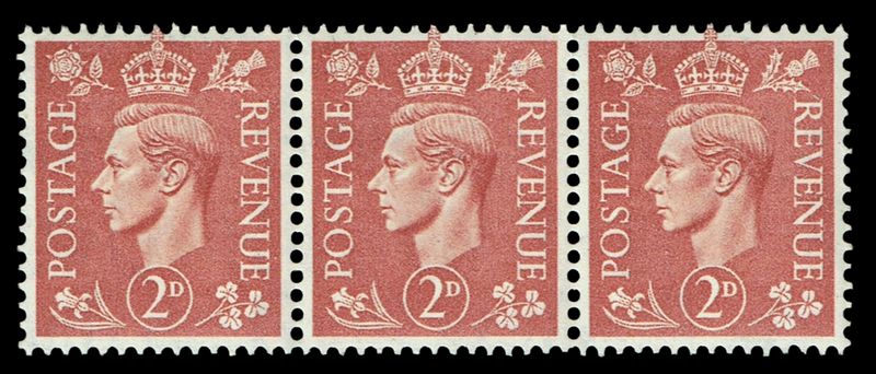 GB KING GEORGE VI 1951, STRIP of 3 STAMPS, 2d PALE RED-BROWN, SG506, MNH