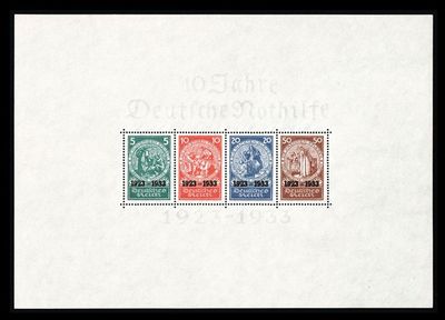 1933, GERMANY THIRD REICH, SOUVENIR SHEET, 5pf, 10pf, 20pf, 50pf, SG MS522a, Mi. Bl2 1933, GERMANY THIRD REICH, SOUVENIR SHEET, 5pf, 10pf, 20pf, 50pf, SG MS522a, Mi. Bl2