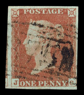 GB QUEEN VICTORIA 1841, 1d DEEP RED-BROWN, Pl.19, J-C, 4 MARGINS, Used/FU