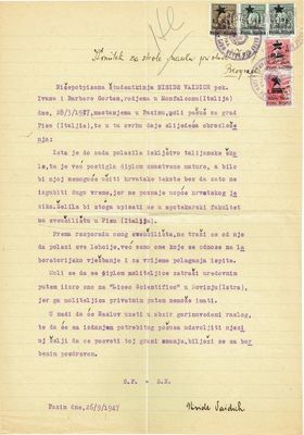 YU 1947 REQUEST FOR ISSUING PASSPORT FOR TRIP TO PISA (ITALY) YU 1947 REQUEST FOR ISSUING PASSPORT FOR TRIP TO PISA (ITALY)