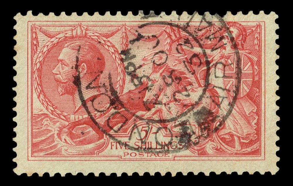 GB KING GEORGE V 1915, SEAHORSE 5s ROSE-RED, Sg.416, FU/VFU