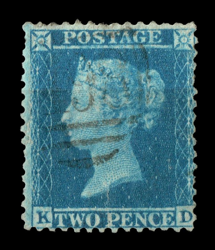 GB QUEEN VICTORIA 1858, 2d DEEP BLUE, K-D, Sg.35, Pl.6, Alphabet III, Used