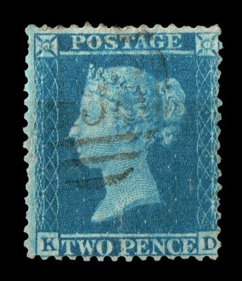 GB QUEEN VICTORIA 1858, 2d DEEP BLUE, K-D, Sg.35, Pl.6, Alphabet III, Used