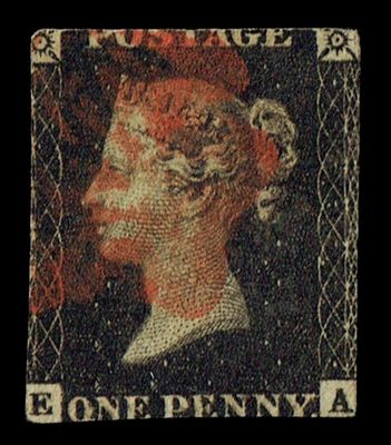 GB QUEEN VICTORIA 1840, 1d BLACK PENNY, MALTESE CROSS IN RED