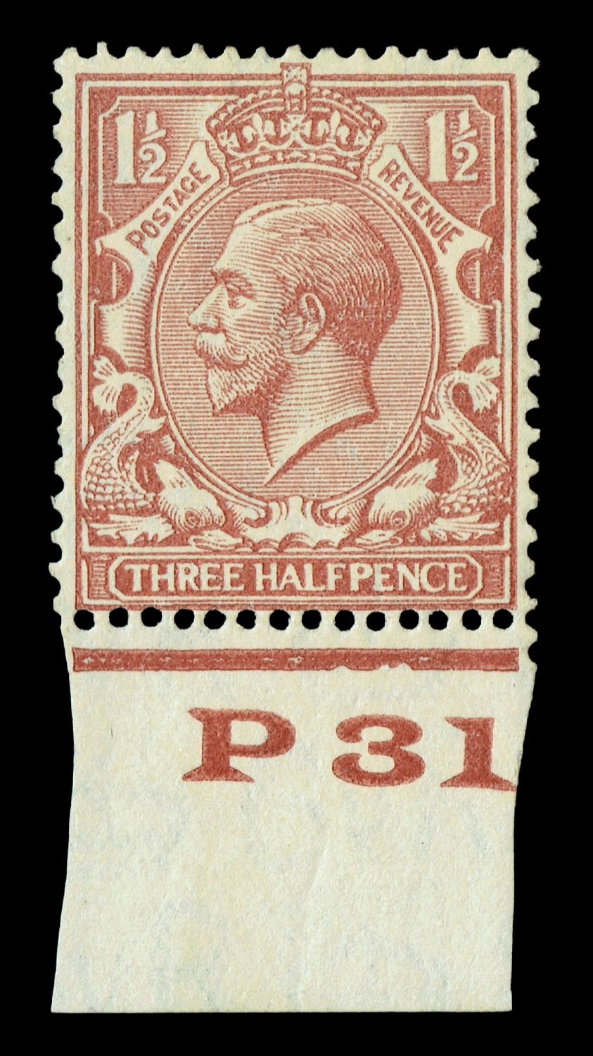 GB KING GEORGE V, 1924, 1½d RED-BROWN, Sg.420, Control P31, MH GB KING GEORGE V, 1924, 1½d RED-BROWN, Sg.420, Control P31, MH