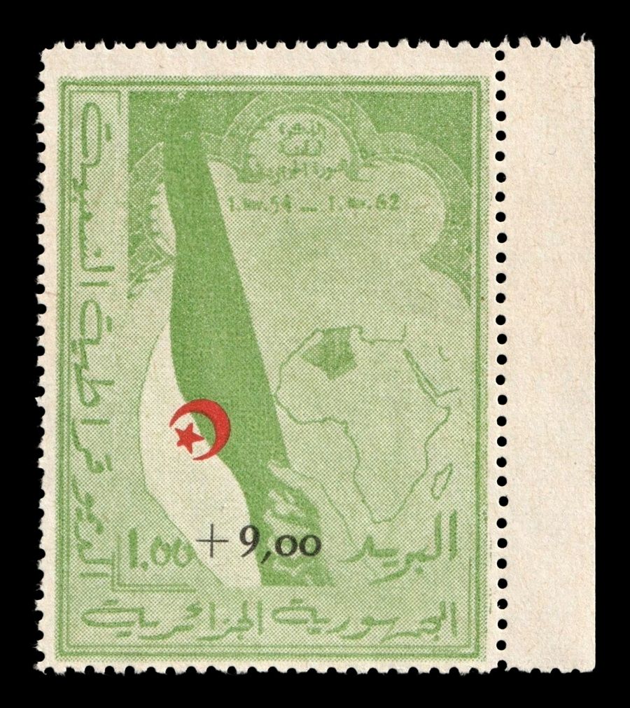 1962 ALGERIA, 1+9 Fr GREEN and RED, ALGERIA INDEPENDANCE, Sg.395a, Mi.393