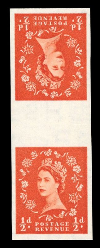 GB QEEN ELIZABETH II, 1953, ½d Orange-Red, Vert. Tête-Bêche Pair, BPMA Imprimatur, Sg.515, MNH